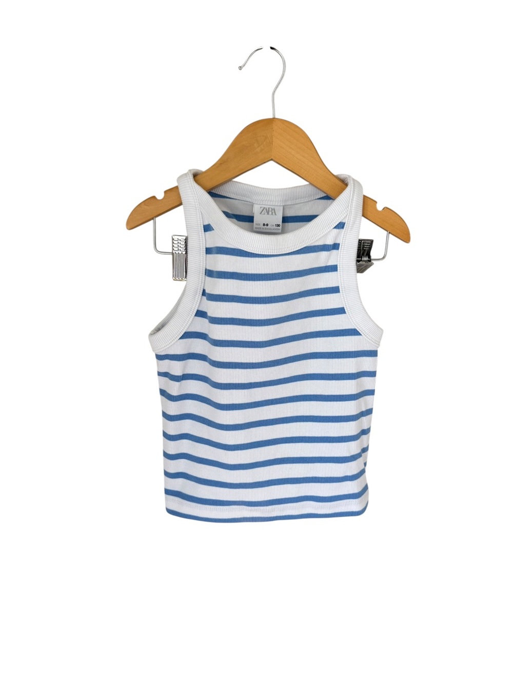 Zara Kids Ribbed Blue & White Striped Cropped Tank Top Size 8/9 years